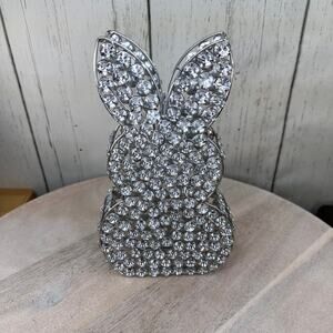 Easter Bunny Rabbit Prism Vase Table Decor Faux Clear Crystal Gem Metal 9.5" New